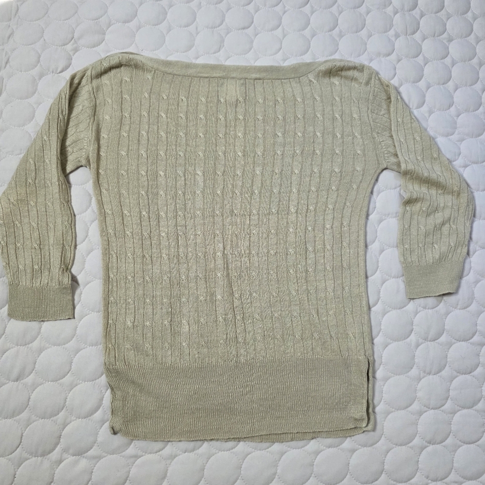 J.Crew Beige Neutral Linen Cable Knit Boatneck Sweater Small